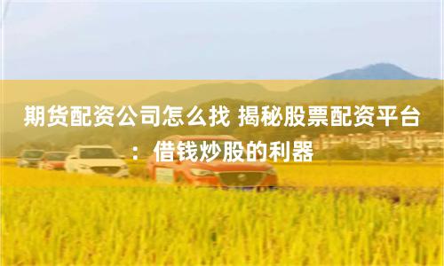 期货配资公司怎么找 揭秘股票配资平台:借钱炒股的利器